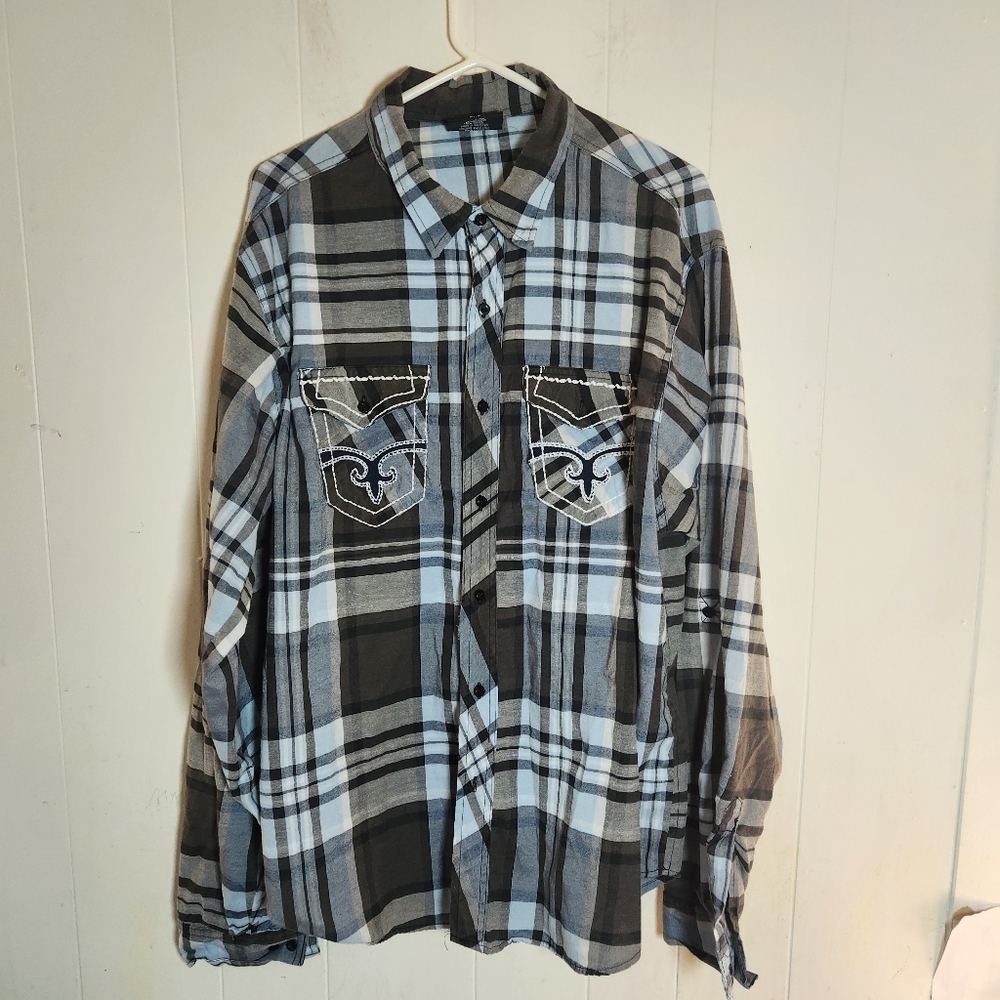 Vtg 90s Red Ape Black Blue Plaid Casual Button-down Size 2XL